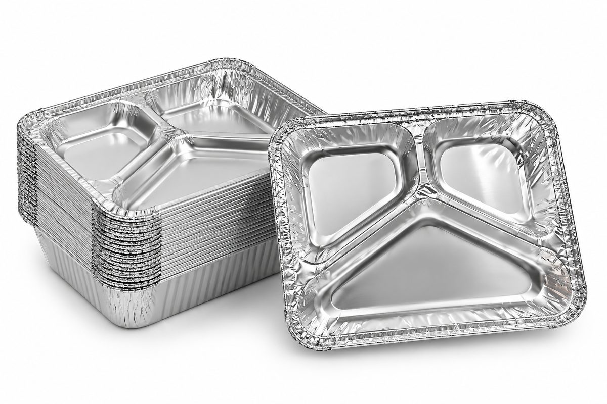 Three-Compartment Aluminum Food Containers